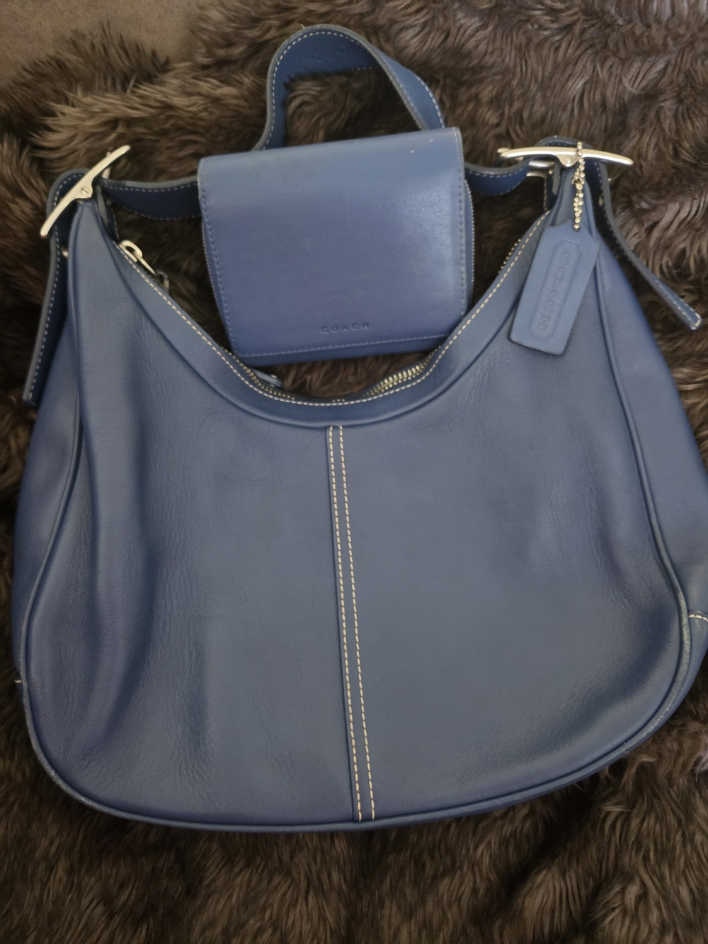 Coach Blue Leather Hobo Bag with Matching Wallet